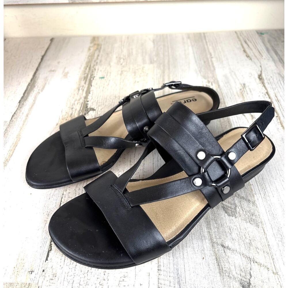 Earth Womens 8.5 Mykonos Delos Black Leather Strappy Buckle Sandals Comfort